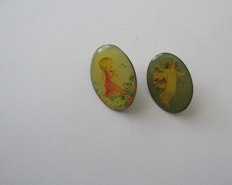 Set of Two Vintage Tack Pins Featuring Angel and Child