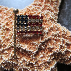 Vintage Red, White, & Blue Rhinestone Brooch Flag Pin Brooch Patriotic Jewelry