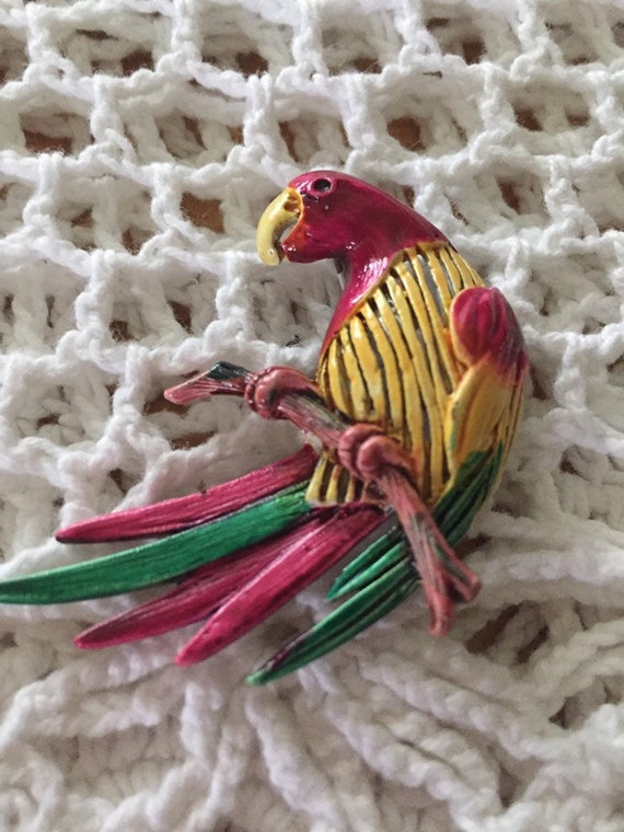 Vintage Parrot Pin Brooch Bird Jewelry Colorful
