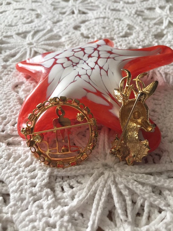 Pair of Christmas Brooches Pins Rudolph and Candl… - image 2