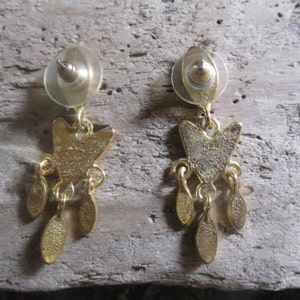 Dangle Earrings Gold Tone Light Green and Peach Pierced Earrings image 2