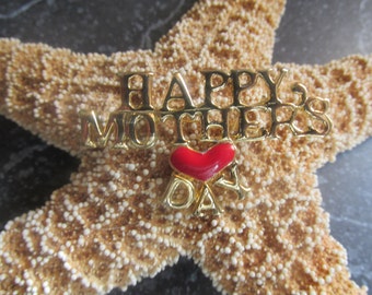 Mother's Day Pin, Gold Tone with Red Heart Accent