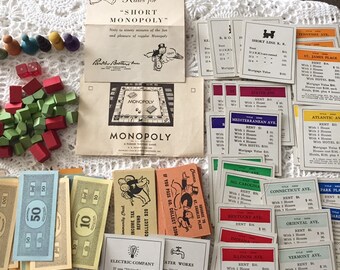 VINTAGE 1974 Monopoly Board Game REPLACEMENT PARTS TOKENS CARDS HOTEL MONEY 