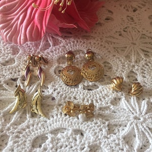 Gold Tone Vintage Clip On Earrings Heart, Floral and Others