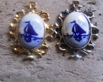 Holland Delft Pendants Silver Tone and Gold Tone Sailboat Theme