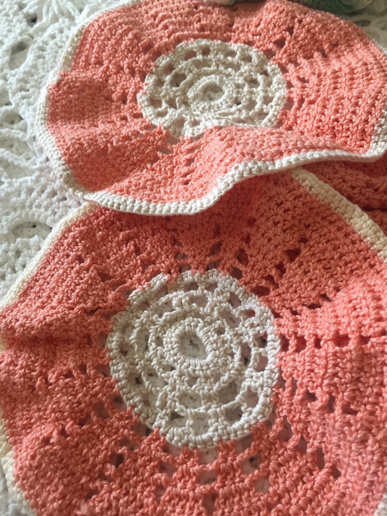 Vintage Lot Doilies Bundle Peach Colored and Green Retro Handmade Home Decor