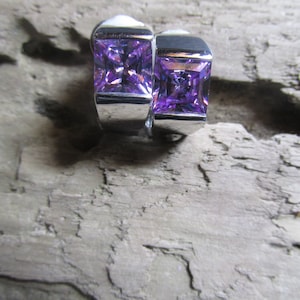 Retro Clip on Earrings Purple Lavender Rhinestones With Silver Tone Accents