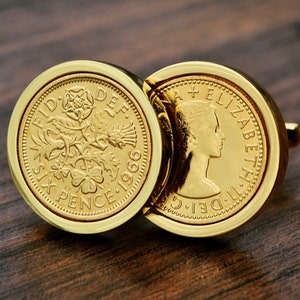 LAPEL PIN SET 1967-53rd BIRTHDAY SIXPENCE COIN CUFF LINKS AND TIE