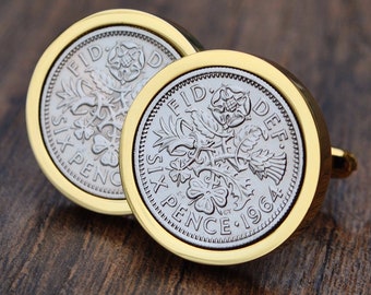 Present Anniversary 1964 Sixpence Coin Cufflinks Mens 58th Birthday Gift 