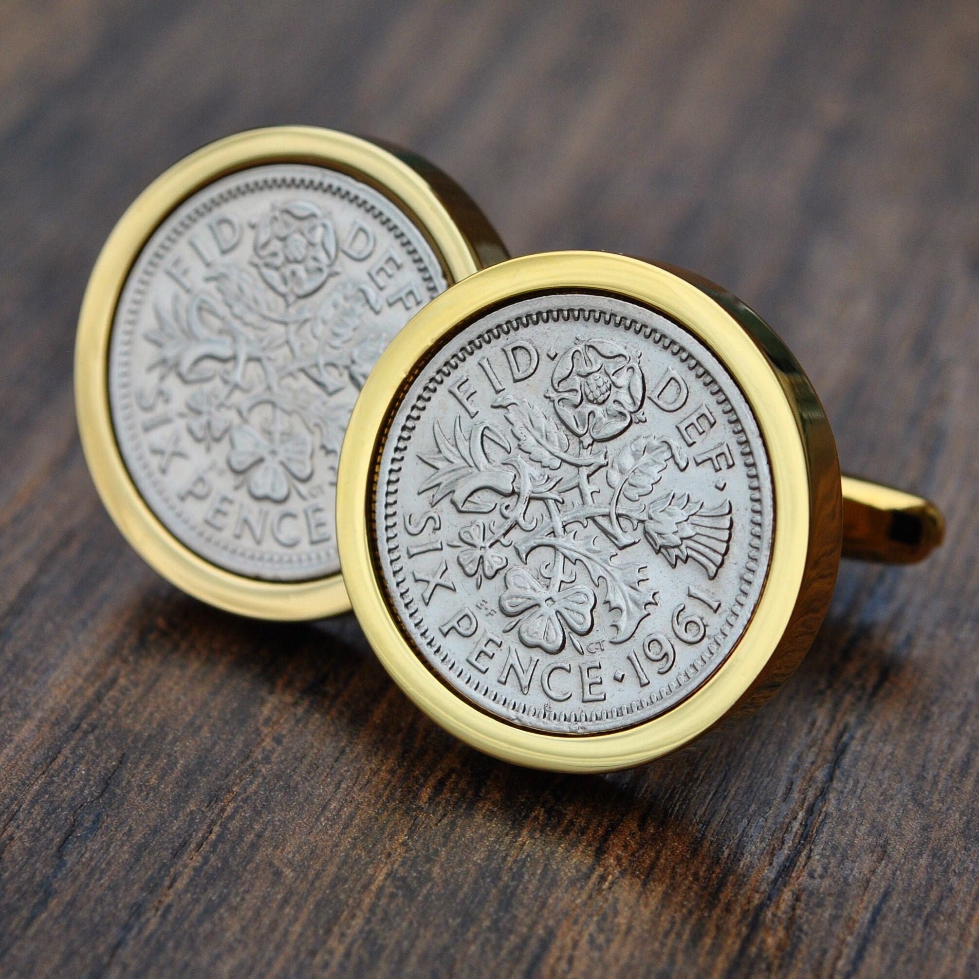 Lucky 1955 Sixpence cufflinks mens gift "Lucky Sixpence" 65th Birthday gift 