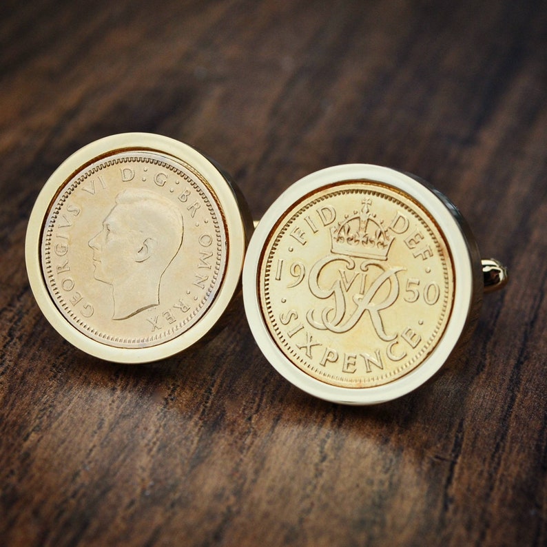 69th Birthday Cufflinks 1950 Cufflinks Gold Sixpence Coin Cufflinks-Gold Cufflinks Mens Gift 69th Birthday Cuff Links 69th Anniversary