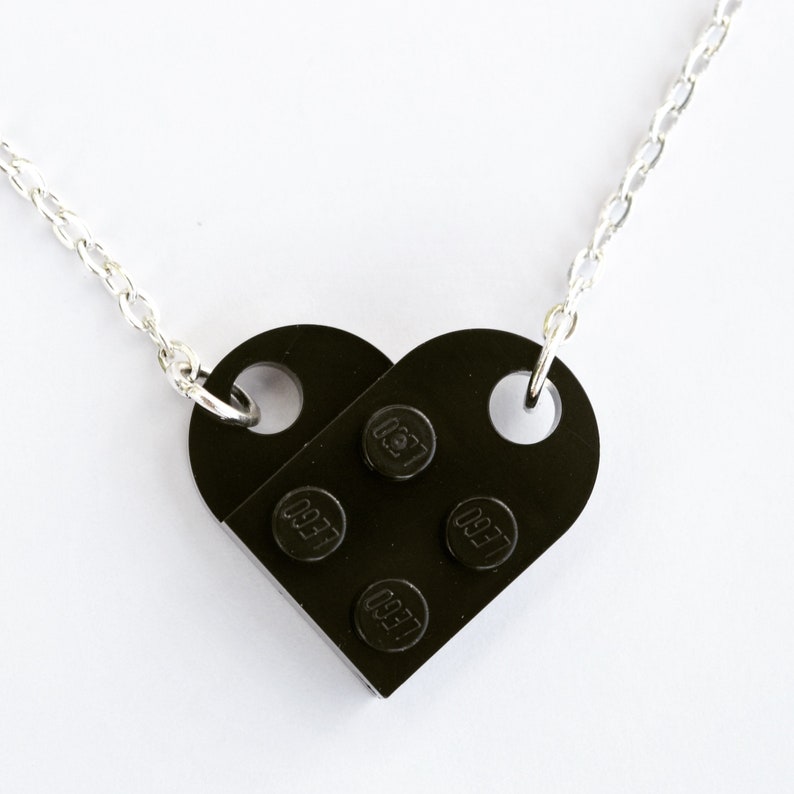 7 Funky Colours Red LEGO Necklace Love Heart Necklace Valentines Wedding Dark Red Blue Light Grey and Dark Grey Yellow Black