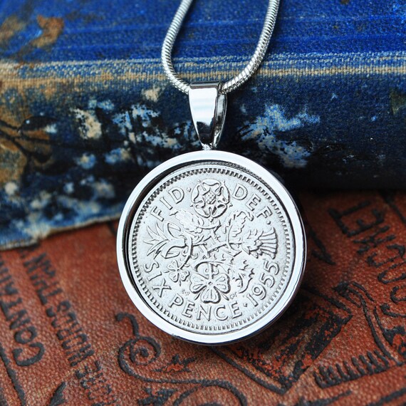 English Sixpence Coin Necklace 1955