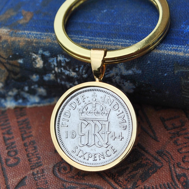 Sixpence Coin 6d 77th Anniversary Present Gift thistle 1944 77th Birthday Sixpence Birth Year Keyring-77th Birthday-Coin Keyring