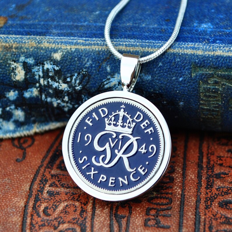 1949 70th birthday lucky Sixpence charm Pendant wedding anniversary royal gift