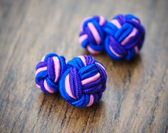 Silk Knot Cufflinks - Blue, Purple and Pink