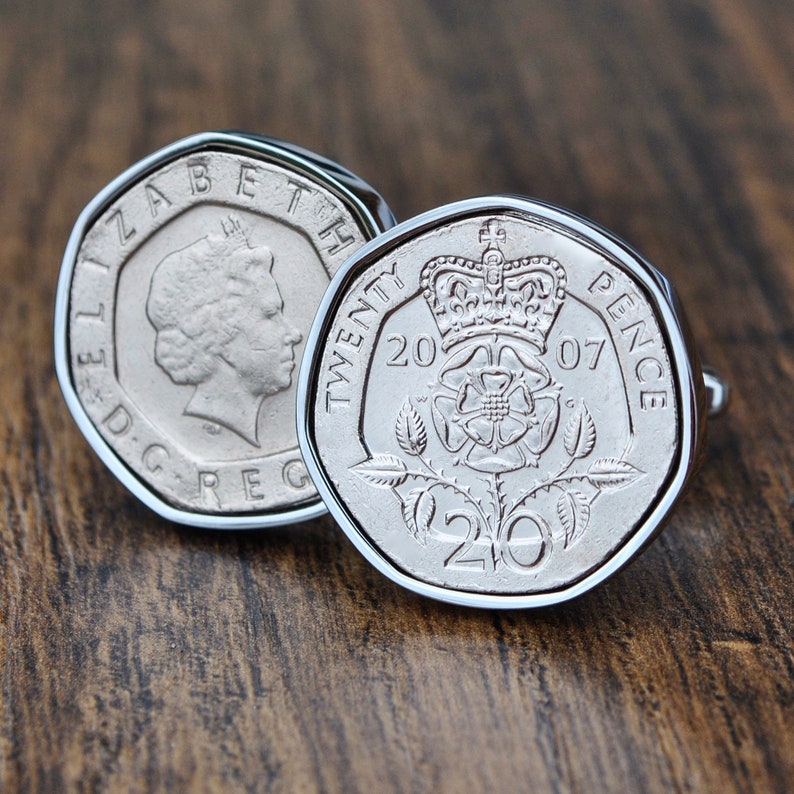 Born in 2007 Son Coin Cufflinks Cufflinks 14th Birthday Gift 20p British Coin 2007 Husband Brother Dad 14th Anniversary UK Gift