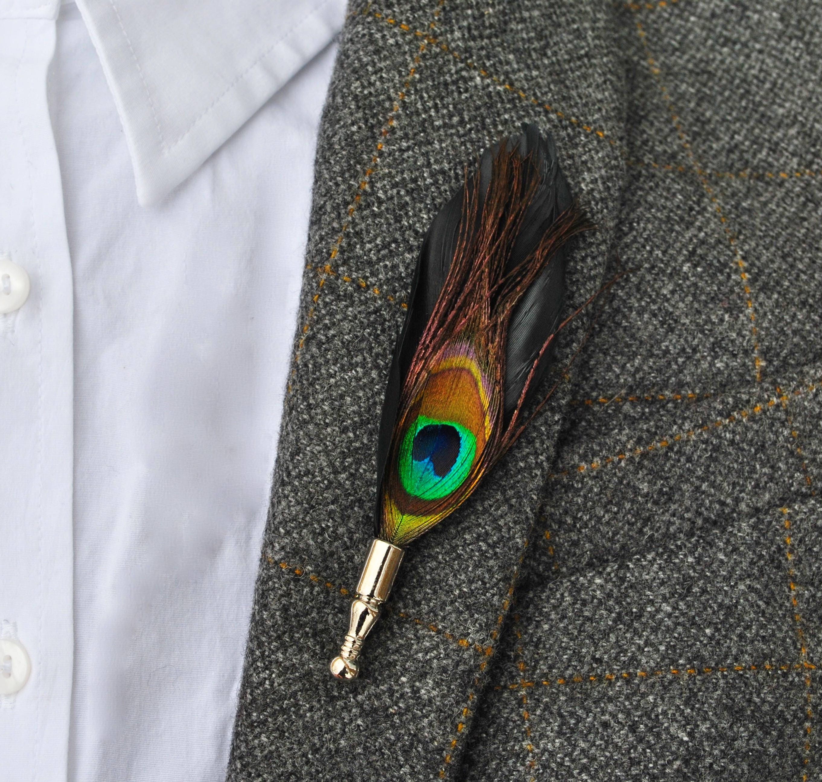 Peacock Lapel Pin Lapel Flower Feather Lapel Pin Groom Etsy
