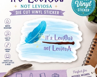 Leviosa magic quote sticker, Floating magic feather sticker, Magic School spell sticker, Blue Feather magic spell sticker