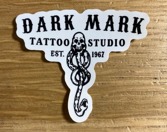 Dark Mark tattoo studio sticker, Death Eater Symbol Sticker, Gothic tattoo shop logo, snake and skull sticker, Dark Aesthetic Sticker