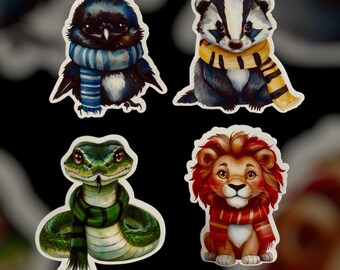 Wizarding World House Mascot Stickers, Kawaii Animal Set