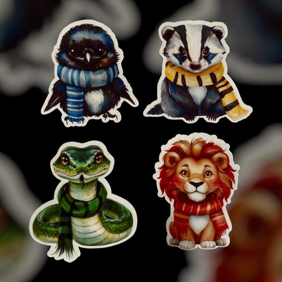 Wizarding World House Mascot Stickers, Kawaii Animal Set