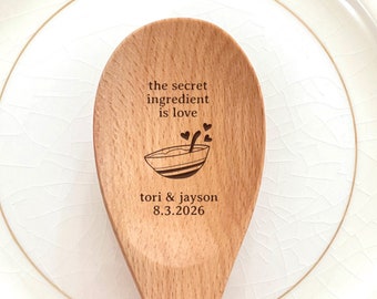 Custom Engraved Mixing Spoon With Couple Name and Wedding Date | Personalized Wedding Favor | Bridal Party Gift | Secret Ingredient is Love