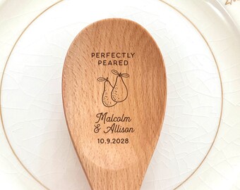 Custom Engraved Mixing Spoon | Personalized Wedding Favor Wooden Spoon | Bridal Party Gift | Perfectly Paired Pun | Names & Wedding Date