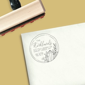 Custom Return Address Stamp, Crystal and Botanical Address Stamp, Personalized Address Stamp, Wedding Stamp, Stamp No. 236