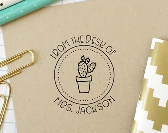 Custom Stamp, Teacher Stamp, From the Desk of, Classroom Stamp, Cactus Stamp, Office Stamp, Teacher Gift, Bookplate, Stationery Stamp, 3B