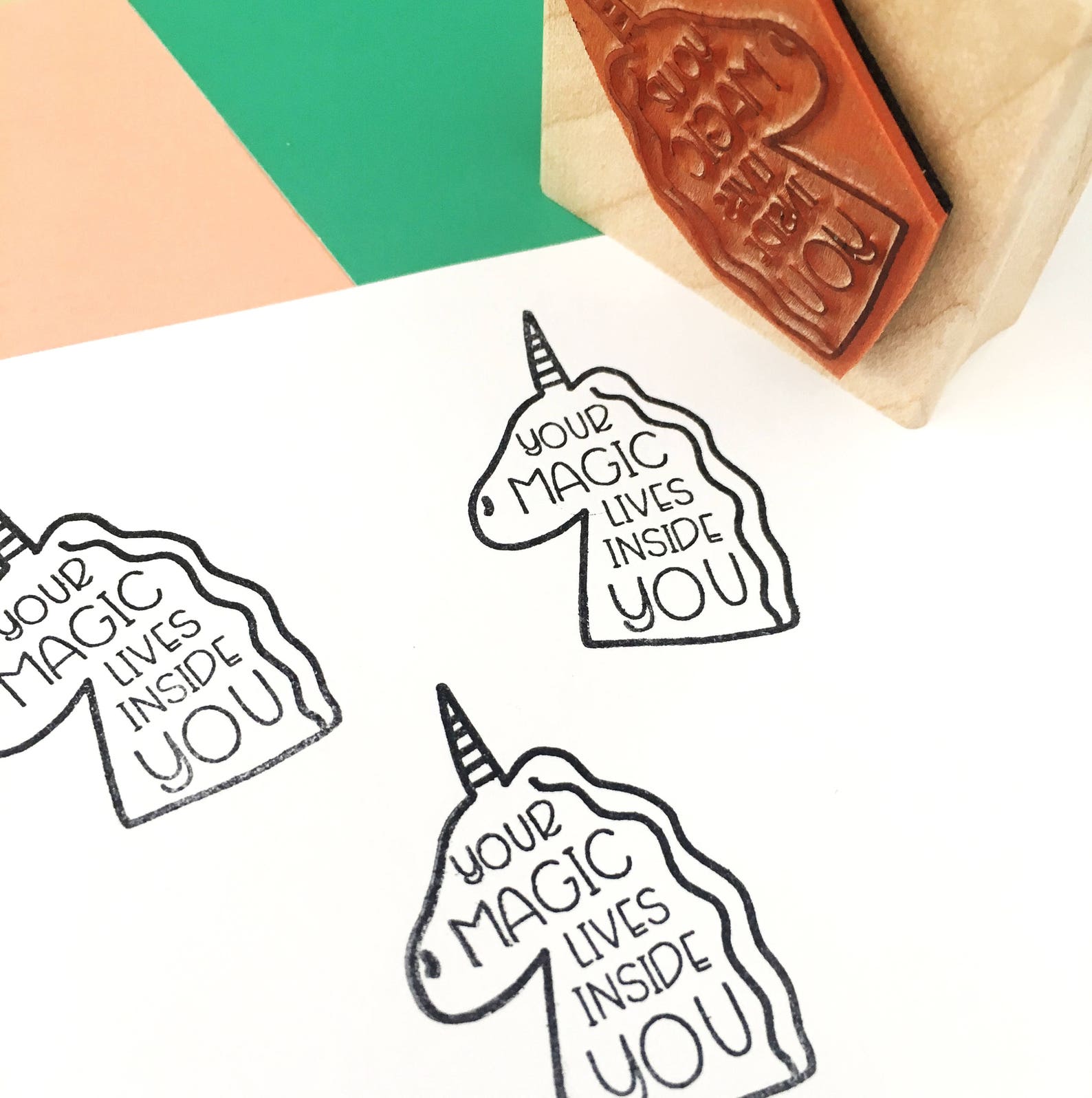 Rubber Stamp Laser Engraved Stamp Unicorn Stamp Your Magic Etsy