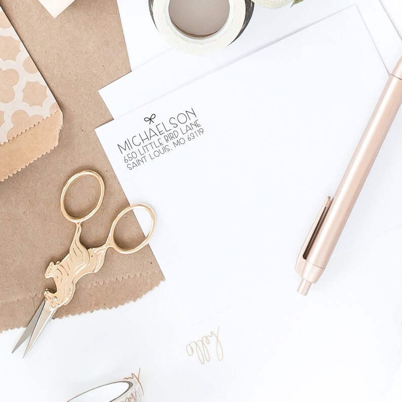 Holiday Bow Stamp Self Inking Stamp Custom Address Stamp 148 Return Address Stamp Sweet Bow Rubber Stamp Christmas Card Address Stamp Card Making Stationery Papercraft Keyforrest Lt