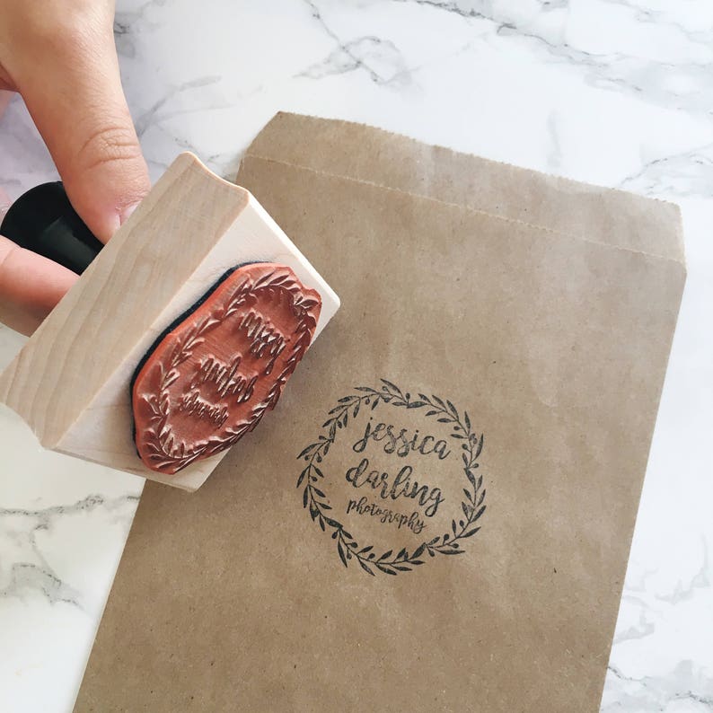 Custom Logo Stamp for Your Small Business, Etsy Shop, Custom Logo Stamp, Stamp for Packaging or Shipping, Brand Stamp, Wood Mounted image 4