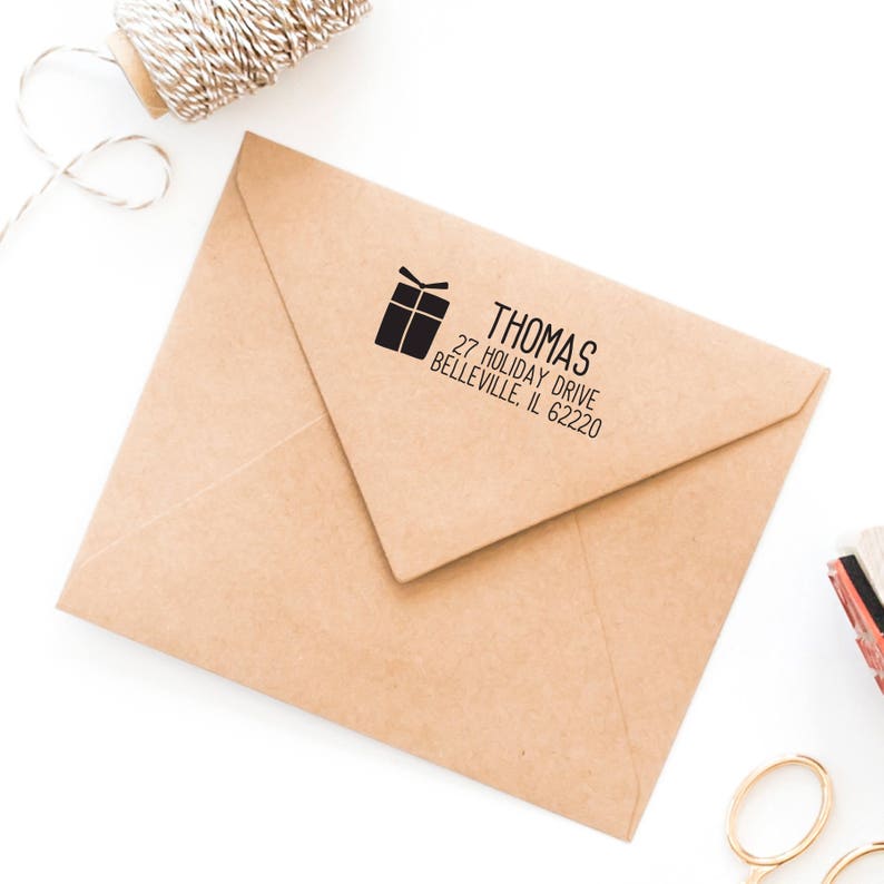 Merry Christmas Stamp Self-Inking Stamp Rubber Stamp Holiday Stamp Christmas Card Stamp Custom Address Stamp #146 Return Address Stamp