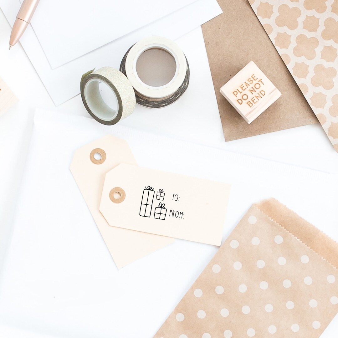 To From Gift Tag Stamp, Holiday Gift Wrap, Christmas Gift Tag, Rubber