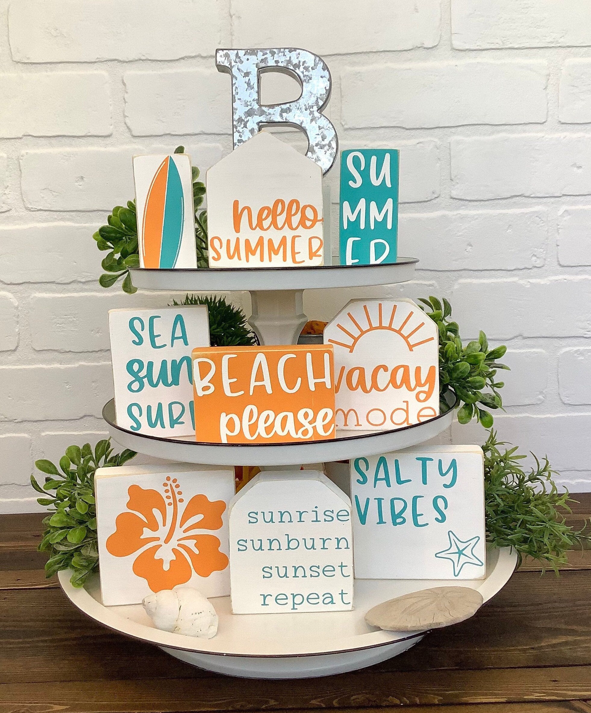 Summer Tiered Tray Decor Hello Summer Small Summer Signs Etsy