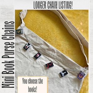 Mini Book Purse Chains - LONGER LENGTH Listing | Handmade Book Charms | CUSTOMIZABLE Bookish Bag Accessories | Book Lover Gift