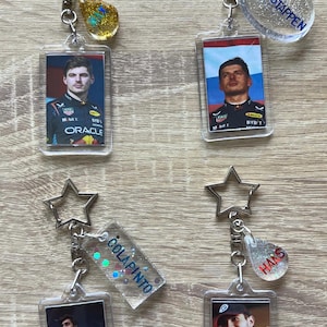 F1 Driver Photo Keychain: Handmade Resin Charm, Formula 1 Motorsport