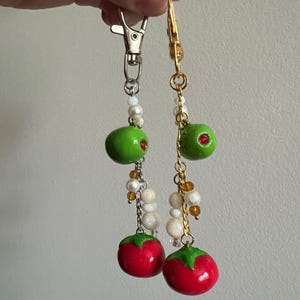 Olive & Tomato Polymer Clay Bag Charm: Whimsical Foodie Keychain