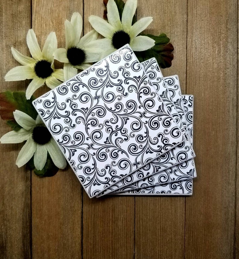 Coasters Flower Decor Coaster Set Tile Coasters Etsy