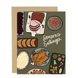 Season&#39;s Eatings Card, Pun Card, Season&#39;s Greetings, Holiday Food Card, Funny Christmas Card, Eating Card, Seasonal Card, Holiday Card