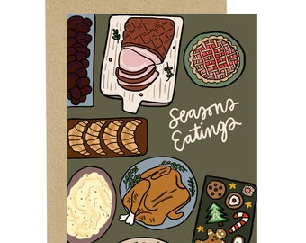 Season's Eatings Card, Pun Card, Season's Greetings, Holiday Food Card, Funny Christmas Card, Eating Card, Seasonal Card, Holiday Card