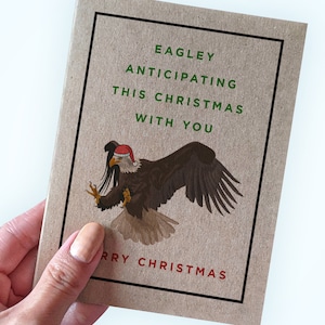 Belle carte de vœux aigle jeu de mots - Eagley anticipe ce Noël avec vous - joyeux Noël - carte de voeux en papier kraft - carte de format A2