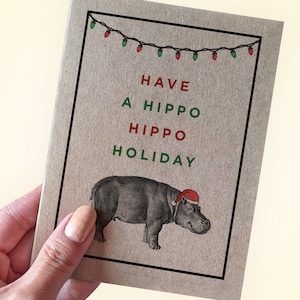 Jeu de mots drôle d'hippopotame - passez des vacances d'hippopotames - carte de Noël hippopotame - carte de voeux A2 carte kraft recyclée