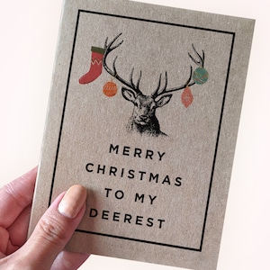 Belle carte de Noël cerf - joyeux Noël à mon cerf - carte de Noël chasseur de cerfs - carte de voeux A2 pour les vacances - carte de vœux cerf