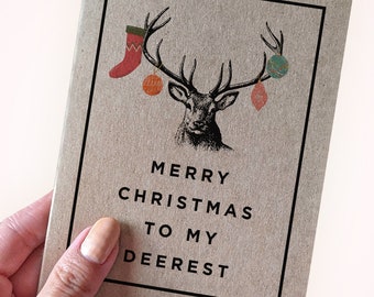 Lovely Deer Christmas Card - Merry Christmas to My Deerest - Deer Hunter Christmas Card - Holiday A2 Greeting Card - Deer Holiday Card