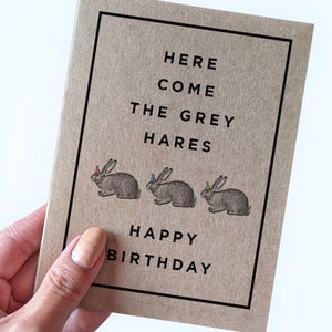 Carte d'anniversaire lapin, carte d'anniversaire lapin, voici les lièvres gris, carte d'anniversaire drôle pour quelqu'un qui vieillit, carte de 40e anniversaire