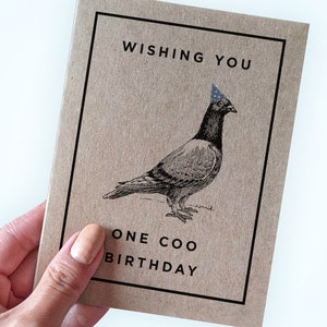 Funny Pigeon Pun Birthday Card - Wishing You One Coo Birthday - Fun Bird Themed Birthday Card - Cute Animal Pun Birthday Cards