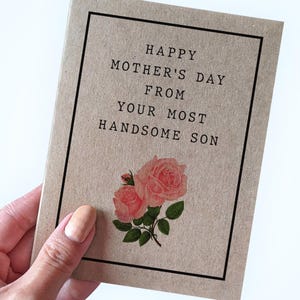 Carte de fête des mères de la part d'un fils, bonne fête des mères de la part de votre plus beau fils, jolie carte de fête des mères de son fils et de son frère, frères et sœurs