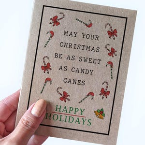 Carte de Noël en canne de bonbon - Que votre Noël soit aussi doux que des cannes de bonbon - Joyeuses fêtes - Jolies cartes de Noël pour la famille - Carte recyclée
